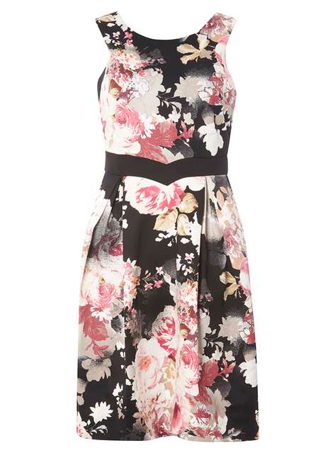 **Luxe Black Multi Floral Prom Dress